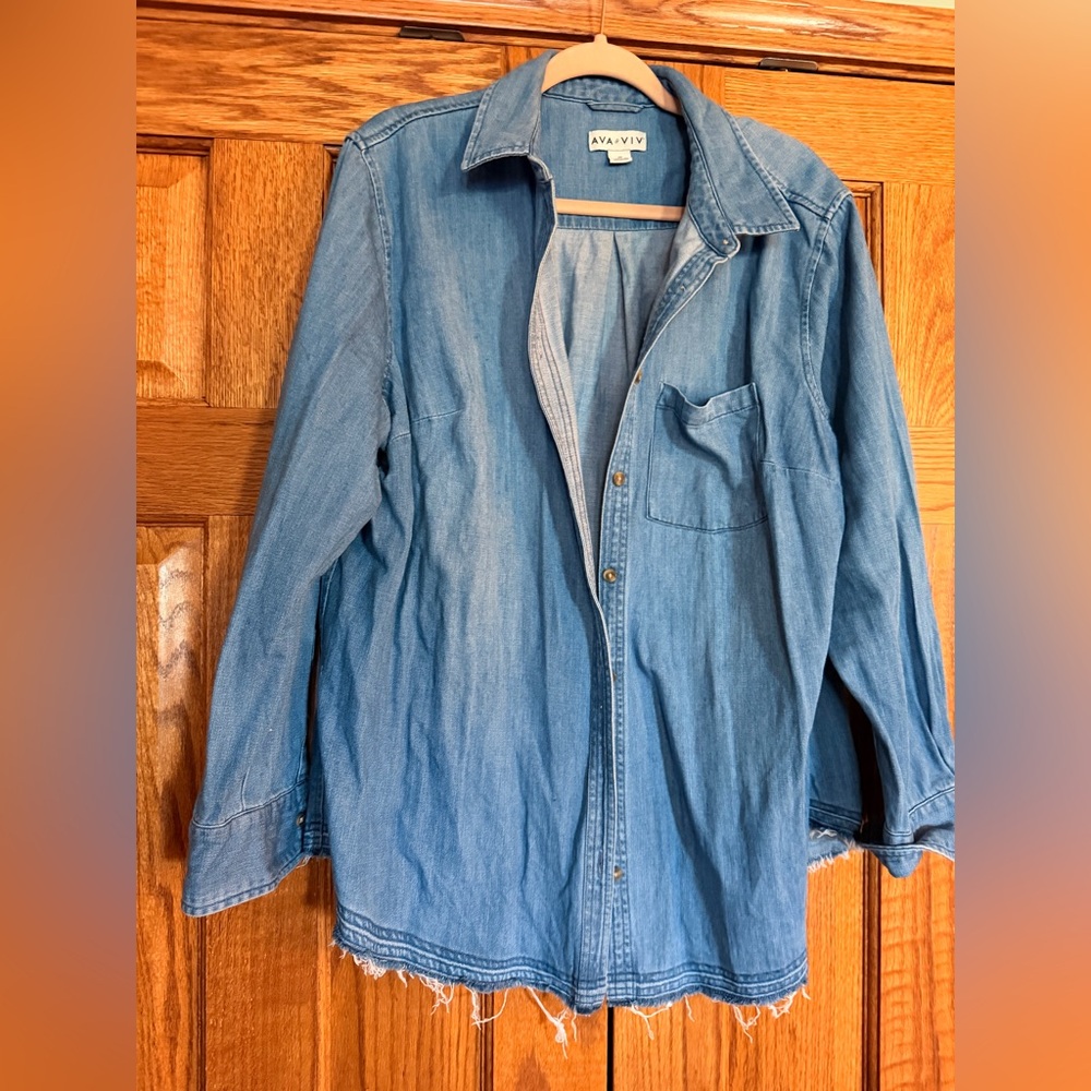 Ava & Viv Medium Blue Denim Button-Up Shirt